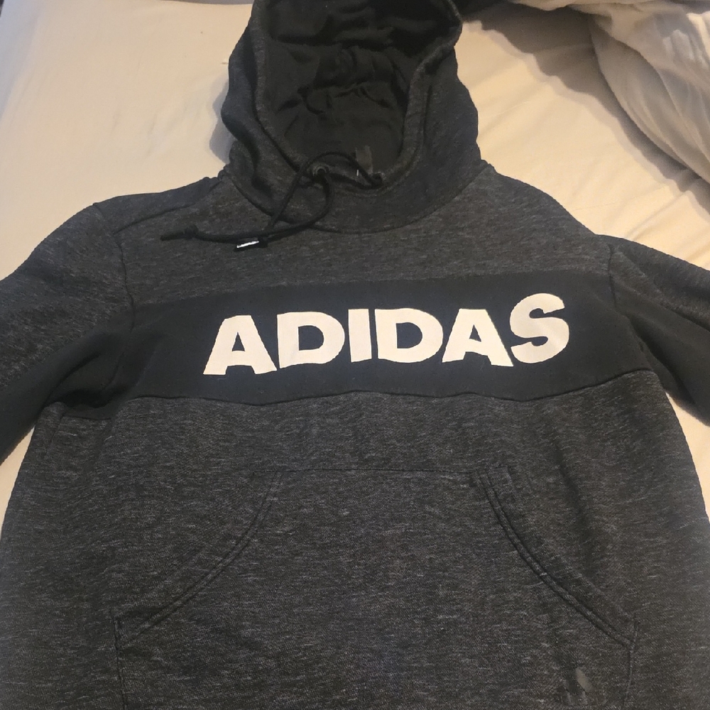 Adidas Charcoal Hoodie with White Logo Size Medium